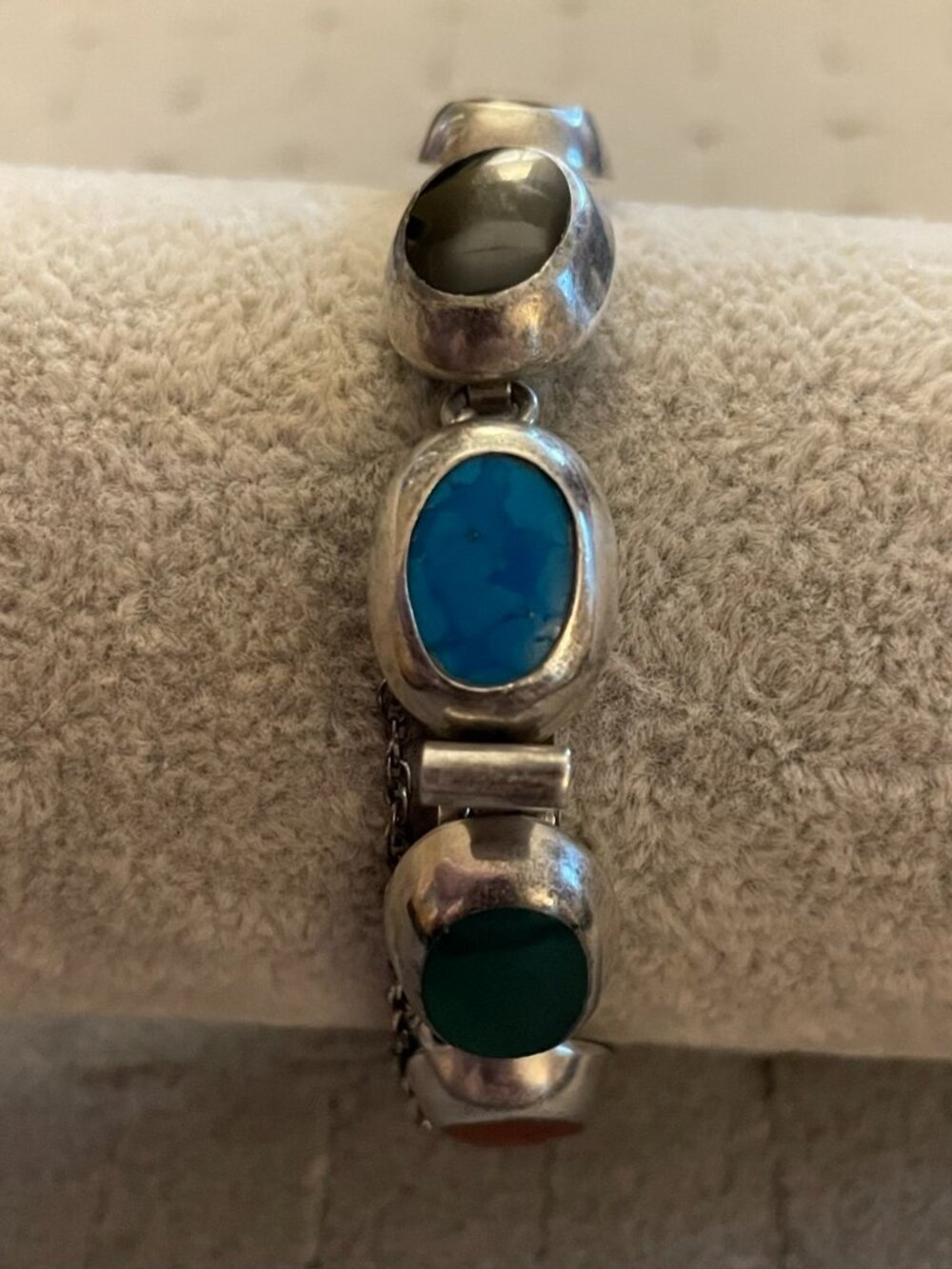 LAST Vintage TAXCO Bracelet Multi Stone 23 grams 7" 925 Mid Century Handmade - Picture 9 of 14